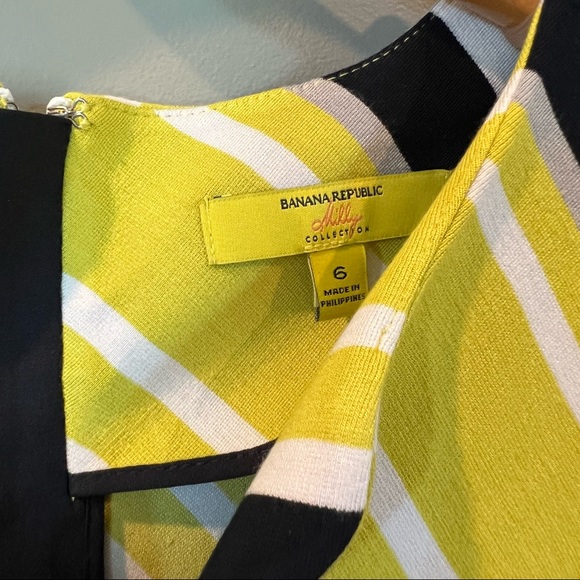 Banana Republic Milly Collection Lime Navy Chevron Stripe Sleeveless Dress SZ 6 - Picture 4 of 8